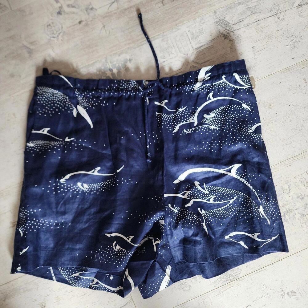 NWT Vintage Linda Allard Ellen Tracy navy white fish unique shorts linen 14